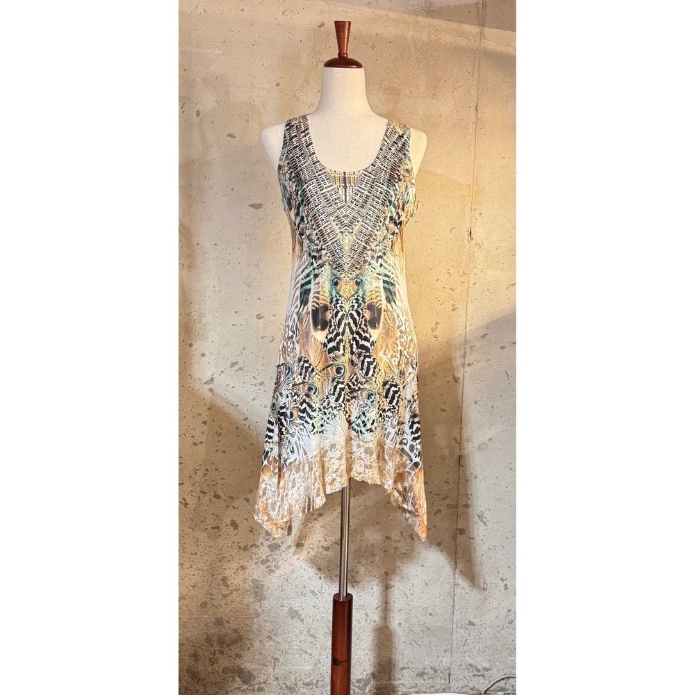 Panhandle‎ Slim Tunic Top Womens Large Brown Peacock Animal Print Boho Western
